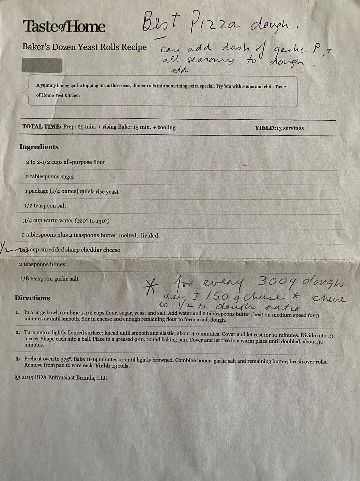 Dough for Pizza or Rolls